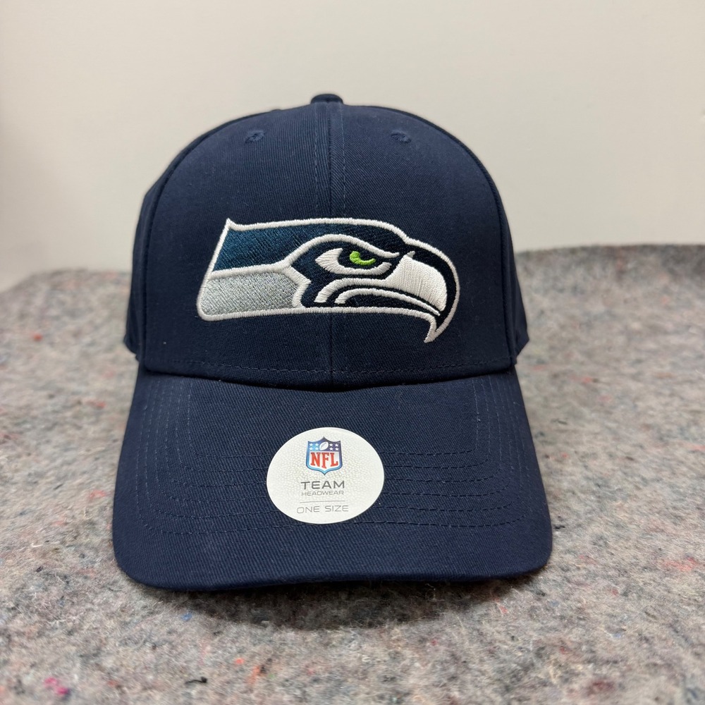 NFL Team Headwear Hat Mens OSFA Navy Seattle Seahawks Logo Baseball Cap Strap
